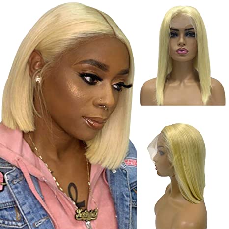 Blonde Lace Front Bob Wig 12 Inch 613 Human Hair Wigs Brazilian 13x6 Deep Part Glueless Lace Frontal Wig 180% Density Pre Plucked Hairline Bleached Knots
