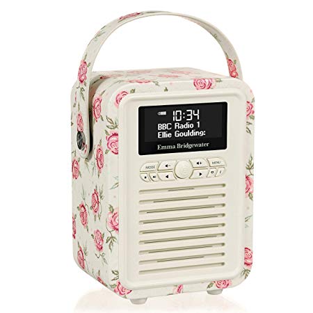 VQ Portable Retro Mini DAB and DAB  Digital Radio with FM, Bluetooth, Aux, USB, Alarm Clock – Emma Bridgewater Rose and Bee