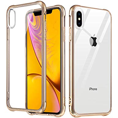 ULAK iPhone X case, iPhone Xs Case Clear, Slim Fit Soft TPU Transparent Back Cover with Shock Absorption Bumper Corners Anti-Scratch, Premium Protective Cases for iPhone Xs/iPhone 10, Gold