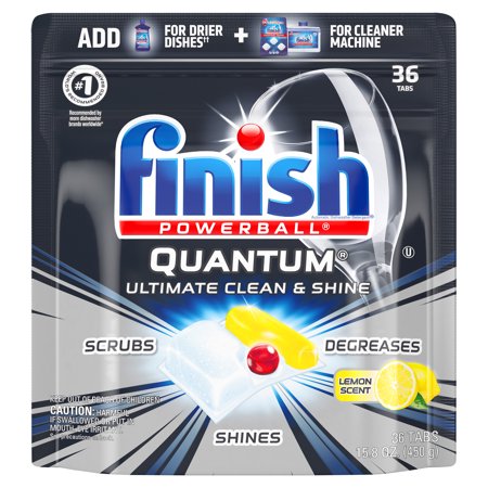 Finish Quantum Powerball, 36ct, Lemon, Ultra-Degreaser Dishwasher Detergent Tabs