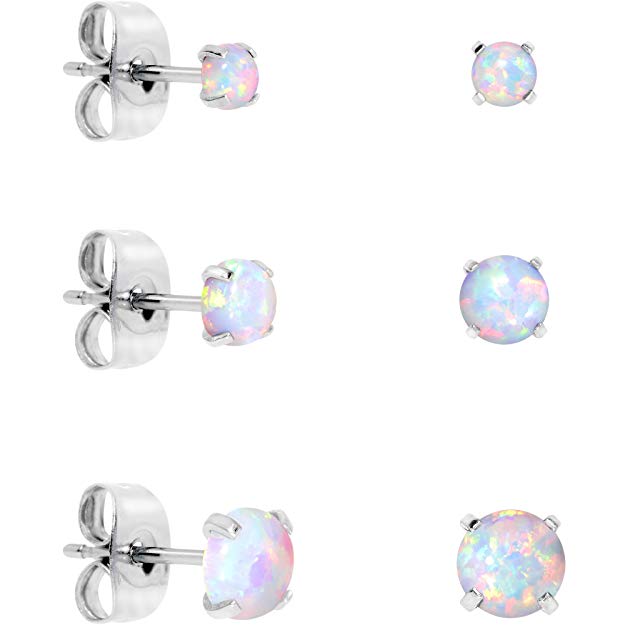 Body Candy Stainless Steel Synthetic Opal Post Stud Earring Pack of 3