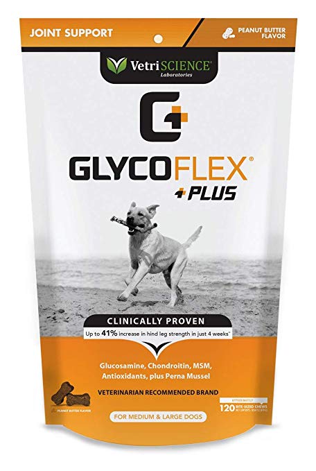 VetriScience Laboratories GlycoFlex PLUS, Clinically Proven Hip and Joint Supplement for Dogs with Chondroitin, Perna, MSM and Glucosamine. 120 Bite Size Chews now in 3 Zesty Flavors