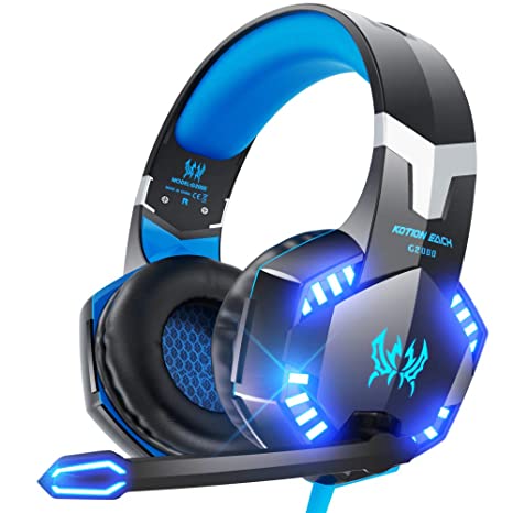 VersionTECH. G2000 Gaming Headset for PS5, PS4, PC, Xbox One, Surround Sound Over Ear Headphones with Mic, LED Light for Mac Laptop Switch PlayStation