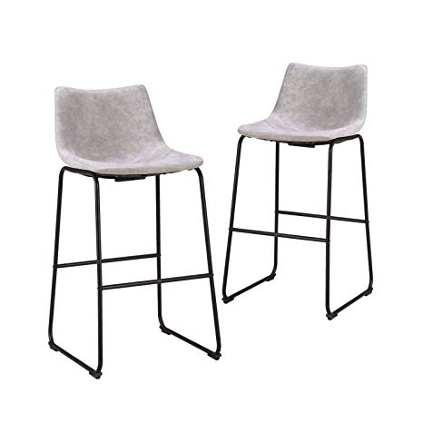 LCH 29 Inch Vintage Metal Pub Bar Stools - Set of 2 Wear-Resistant Fabric Barstools with Durable Frame and Floor Protector, Grey