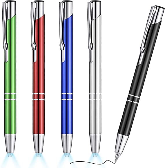 5 Pieces LED Light Pen Light Ballpoint Pen Lighted Tip Pen Light Flashlight LED Lighted Writing Pen for Home Office School Writing in the Dark, 5 Colors