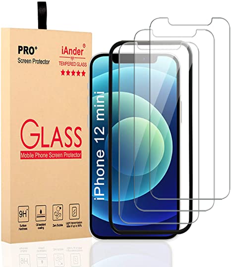 [3-PACK] iAnder Screen Protector for iPhone 12 mini with [Easy Installation Tray] Tempered Glass Screen Protector for iPhone 12 mini(5.4" Only)