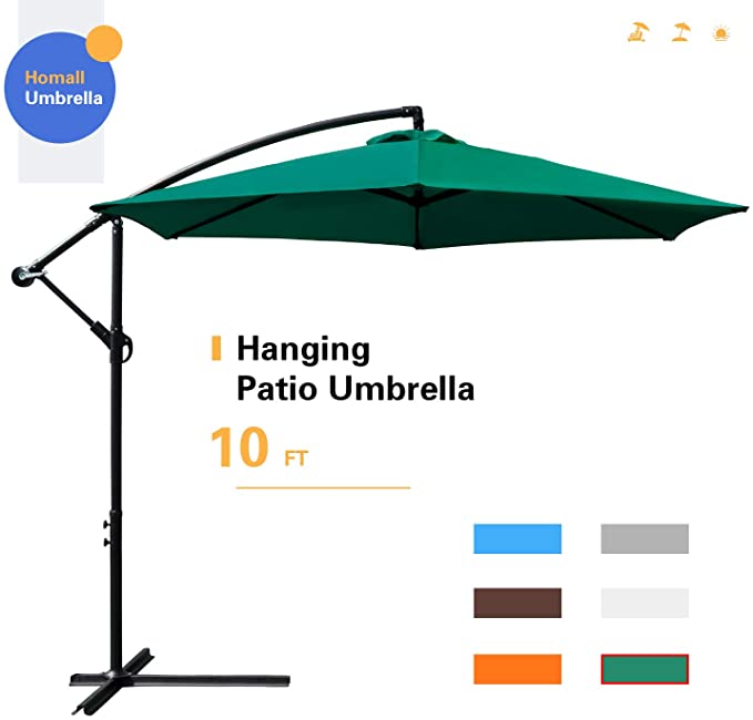 Homall 10 FT Patio Umbrella Cantilever Offside Hanging Umbrellas Market Outdoor Umbrella with Crank & Cross Base for Garden, Deck, Backyard, Pool and Beach (Green)