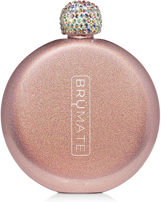 Brümate Holographic Glitter Spirit Flask - 5oz Stainless Steel Pocket & Purse Liquor Flask with Rhinestone Cap - Cute, Girly & Discreet for Drinking - Perfect Gift for Women (Glitter Rose Gold)