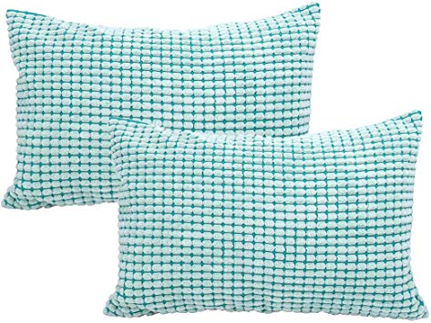 uxcell Set of 2 Throw Pillow Cover,Velvet Cushion Cover Comfortable Soft Corduroy Corn Striped Pillow Case for Couch Sofa Bed Car(12 x 18 Inch,Cyan)