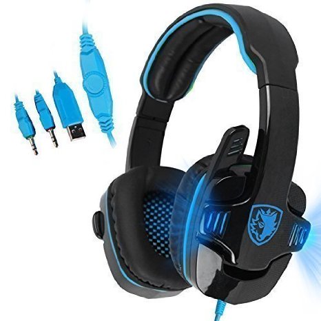 SADES SA708 35mm Wired PC Stereo Gaming Headset Headband Headphones with Microphone Control Remote LED Light for PCBlack Lighting Version