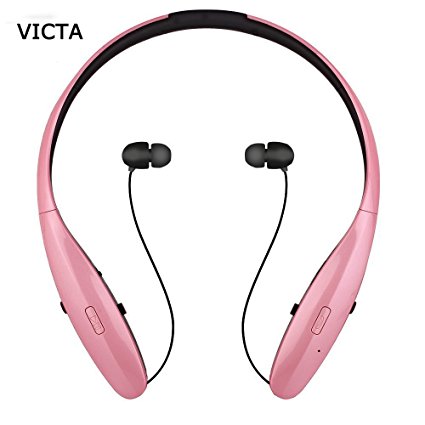 Bluetooth Headphones,VICTA Wireless Neckband Headsets with Retractable Earbuds, Hands-free Style Earphone/Earbuds for Cellphones Enabled Bluetooth Device (960 PINK)