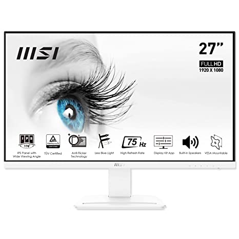 MSI PRO MP273W Business & Productivity Monitor 27 Inch FullHD (1920 x 1080) 75Hz Refresh Rate, IPS Panel with Eye-Friendly Technology, VESA-Mount Supported (White)