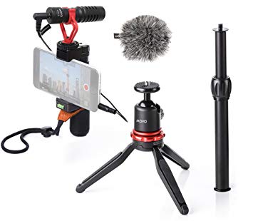 Movo Smartphone Video Rig with Extendable Mini Tripod, Shotgun Microphone, Grip Handle, Wrist Strap for iPhone 5, 5C, 5S, 6, 6S, 7, 8, X (Regular and Plus), Samsung Galaxy, Note and More