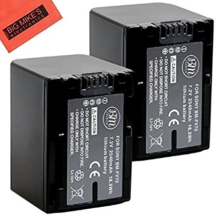 BM Premium 2-Pack of NP-FV70 Batteries for Sony FDR-AX53, HDR-CX675/B, HDR-CX455/B, HDR-CX190, HDR-CX200, HDR-CX210, HDR-CX220, HDR-CX230, HDR-CX290, HDR-CX380, HDR-CX430V, HDR-PJ230, HDR-PJ380, HDR-PJ430V, HDR-PJ650V, HDR-PJ670/B, HDR-PV790V, HDR-TD30V, FDR-AX33, FDR-AX100 Handycam Camcorder
