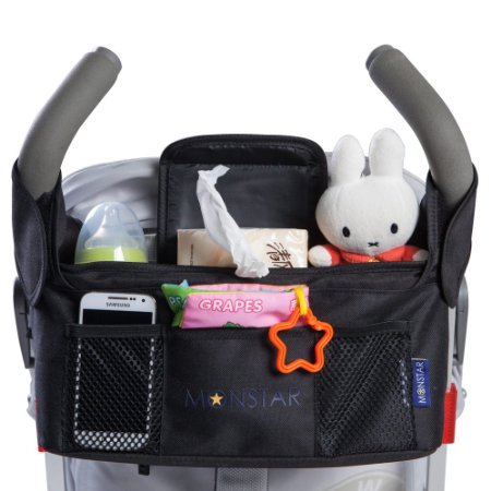 MONSTAR Stroller Organizer & Bottle and Diaper Bag - Universal Fit Stroller Storage Accessories and Portable Stroller Bag with Cup Holders Insulated