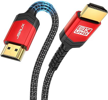 JSAUX 8K Fiber Optic HDMI Cable Long 50FT, 48Gbps Ultra High Speed HDMI 2.1 Braided Nylon Cord 8K@60Hz 4K@120Hz HDCP 2.2 & 2.3, HDR 10, eARC Compatible with Laptop Monitor UHD TV PS5 PS4