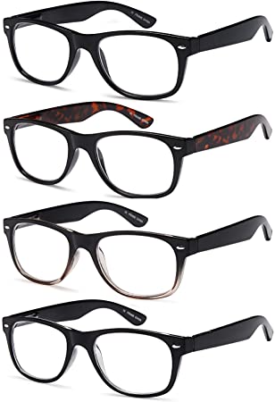 Gamma Ray Reading Glasses - 4 Pairs Spring Hinge Readers for Men and Women 0.75