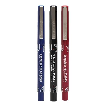 Luxor Schneider LX-MAX roller ball pen | Pack of 3-Blue+Black+Red | Needle Tip | 0.5mm | 100% German Technology | 1000+ mtrs writing length | Waterproof Ink | Ideal for Students & Professionals