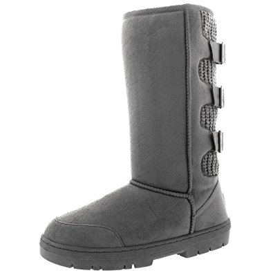 Womens Waterproof Long Winter Shoe Buckle Mid Calf Snow Boots