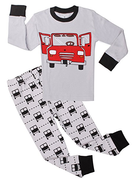 Boys Truck Pajamas Children 100% Cotton 2 Piece Sleepwear Clothes Set