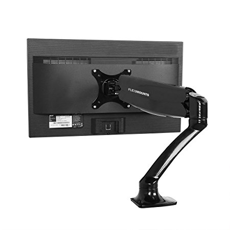 FLEXIMOUNTS M01 Full Motion LCD arm Desk Monitor Mount for 10''-24'' Samsung/Dell/Asus/Acer/HP/AOC Computer Monitor Deluxe with Gas Spring arm,With Clamp or Grommet Desktop Support