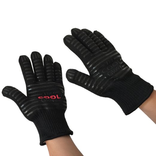 ekSel COOL Cooking Baking BBQ Oven Grill Gloves Pan Holders Heat Resistant Kevlar Black with Black Silicone Flexible 2 Pack (1 Pair)