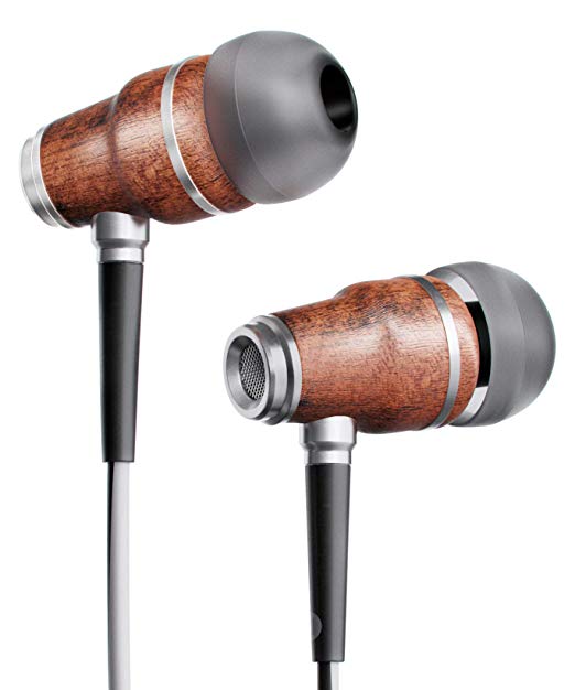 Symphonized NRG 3.0 Earbuds in-Ear Headphones, Wood Noise-isolating Earphones with Microphone & Volume Control (Black & White)