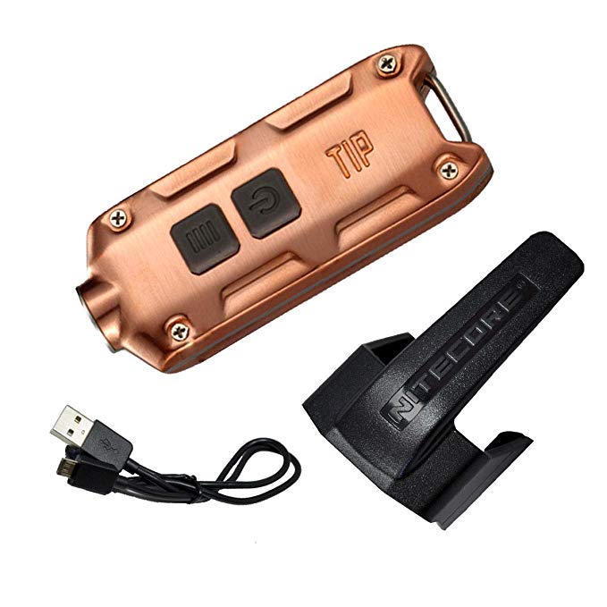 Nitecore TIP 2017 Upgrade 360 Lumen USB Rechargeable Keychain Flashlight & LumenTac USB Charging Cable (Copper, More color in Options)