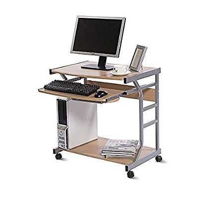 Small Space Computer Desk with Pullout Keyboard Drawer Rolling for Home Office