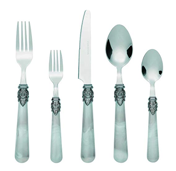 Bon Marble 20-Piece Stainless Steel Flatware Silverware Cutlery Set - Grey, Include Knife/Fork/Spoon, Mirror Polished, Service for 4