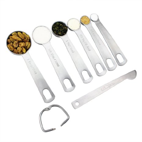 BeautyWill Measuring Spoons Stainless Steel Set of 7 with Measuring Ruler for Measuring Dry and Liquid Ingredients