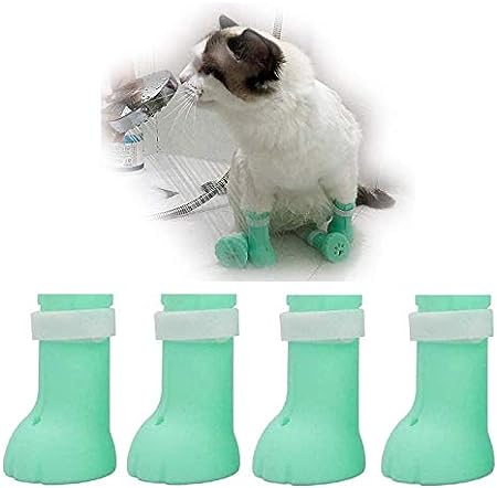 N / A Silicone Anti-Scratch Cat Shoes Booties, Adjustable Precaution Scratch Gloves Cat Paw Protector, Pet Scratching Restraint Booties Kitten Cat Claws Covers for Home Bathing, Shaving Checking