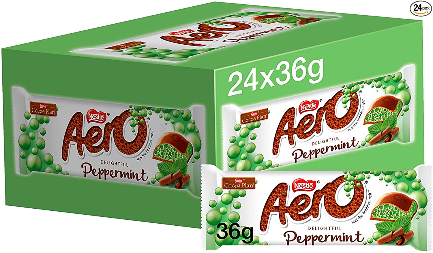 AERO - Bubbly Peppermint Chocolate Bar Multipack | 24 x 36g Mint Chocolate Bars