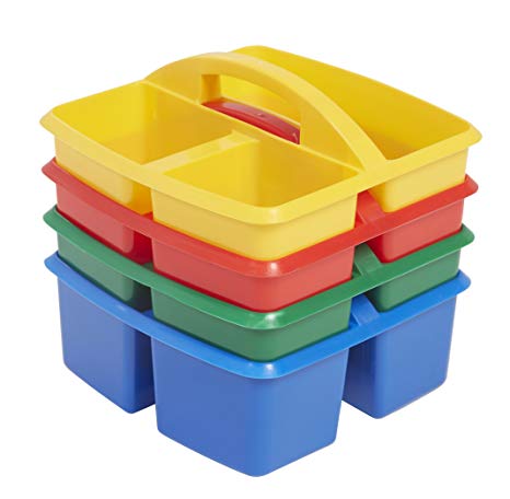 ECR4Kids Small 3 Compartment Plastic School Art Caddy, Assorted (4-Pack)