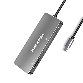 INNOMAX Thunderbolt 3/USB-C SD  Micro SD/TF Card Reader, Compact Flash/CF Card Memory Card Reader for MacBook Pro 2018/2017/2016, MacBook Air 2018 and Other USB-C Devices—Gray