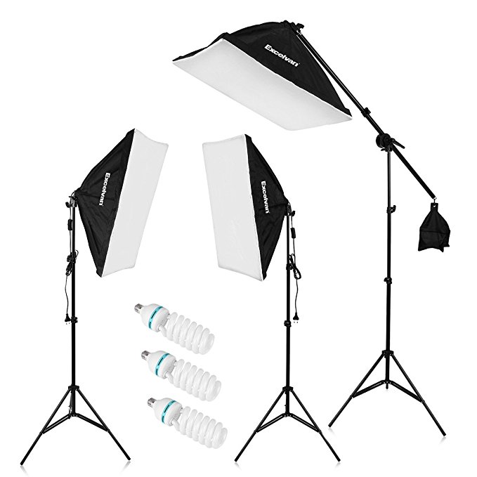 Excelvan Photo Studio Softbox Continuous Lighting Kit - 3 x135w 5500K Bulbs Lamp with UK Plug 20"x 25" Auto Pop-Up Soft Box 80" Light Stand   1 Holder Kit