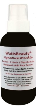 Watts Beauty Signature Wrinkle Retinol - Hyaluronic Acid - Glycolic Acid Gel for Wrinkles, Age Spots, Aging, Dull Skin, Scarring, Discoloration & More (2oz) Made in USA