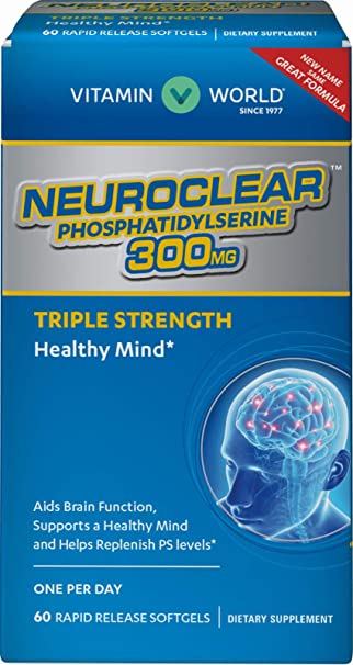Vitamin World NeuroClear Phosphatidylserine 300 mg. 60 softgels, Triple Strength, Support Healthy Brain Function, Rapid-Release, Gluten Free