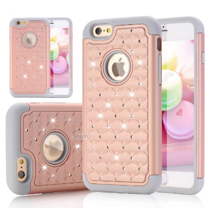 iPhone 6S Plus Case, ShuYo [Twinkle Series] Hard PC with Soft Rubber Heavy Duty Dual Layer Hybrid Armor Bling Diamond Defender Case Cover For iPhone 6 Plus / 6S Plus(5.5 inch) - Rose Gold/Grey
