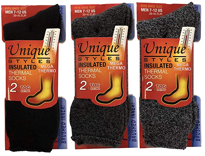 3-pack Men's Heated Mega Thermo Thermal Insulated Socks 2.1 Tog Rating Fur Lined
