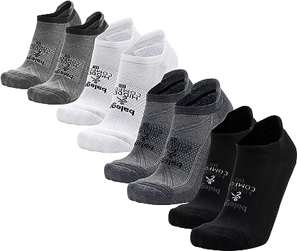 Balega Hidden Comfort No-show, Heel Tab, Running Socks for Men and Women (4 Pairs, White & Black, Charcoal & Gray)