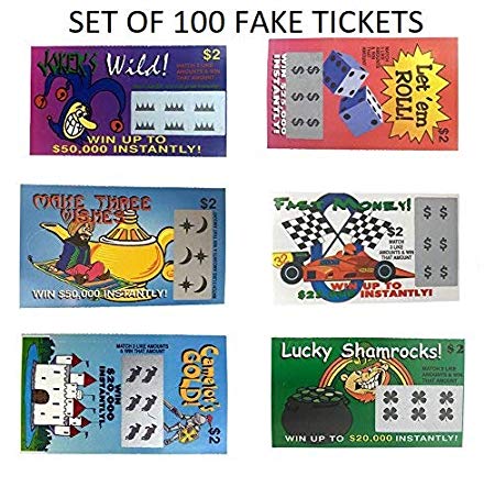 Fake Lottery Tickets-100- All Fake Winners-Great gag gift from 6 Designs That Look Real Wholesale Bulk Pack