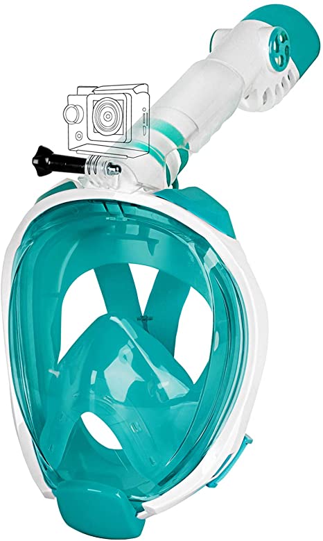 Unigear Full Face Snorkel Mask [2019 Safety Upgraded Version] - Panoramic 180° View with Handler Detachable Camera Mount, Anti-Fog Anti-Leak Free Breath Design