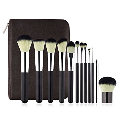 Yoseng 12Pcs Makeup Brush Set New Fashionable Super Soft Professional Cosmetic Kit Foundation Brushes Contour Powder Blush Conceler Brush Makeup Tools (Green)