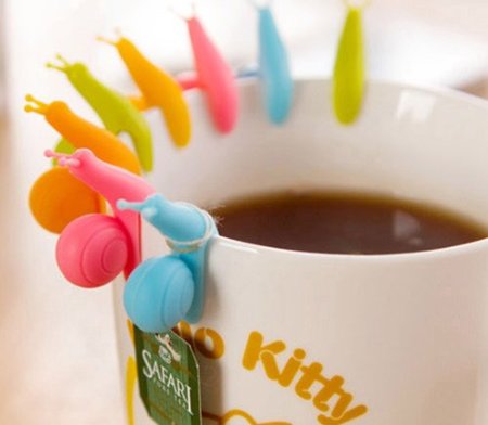 5pcs Snail Shape Silicone Tea Bag Holder Cup Mug Candy Colors Gift Set