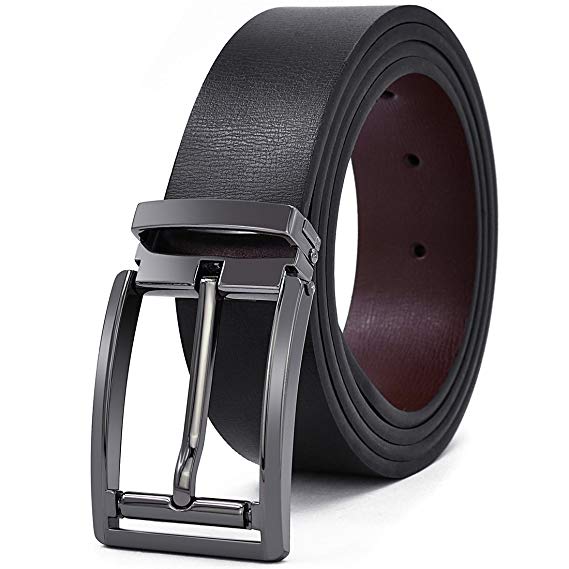 Mens Real Leather Belt Black Reversible Removable Adjustable Buckle Belt Jeans Casual Formal Belts Brown