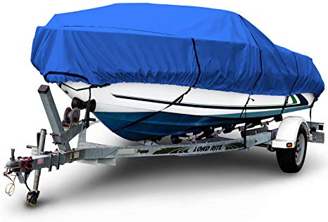 Budge 600 Denier Boat Cover fits V-Hull Runabout Boats B-600-X6 (20' to 22' Long, Blue)