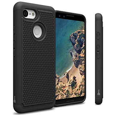 Google Pixel 3 Heavy Duty Case, CoverON HexaGuard Series Protective Dual Layer Hybrid Shockproof Phone Cover with Back Grip - Black on Black