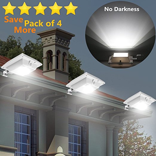 【Super Bright】 USYAO Solar Super Bright PIR Motion Sensor Waterproof Wireless Security Light Lamp For Outdoor Garden Wall Yard Deck Auto On / Off Dusk to Dawn Pack of 4