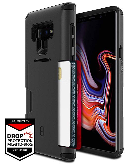 Galaxy Note 9 Wallet Case for Samsung Galaxy Note 9, PATCHWORKS ✔️Military Grade Certified✔️Anti-Slip✔️Dual Layer Protection✔️Impact Resistant✔️Up to 3 Cards Slot [Level Wallet Series], Black